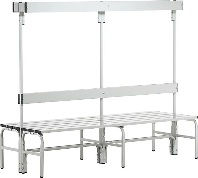 Sypro Banco para vestuarios con listones de aluminio, H x P 1650 x 725 mm, por ambos lados, longitud 1500 mm, 12 ganchos, gris luminoso