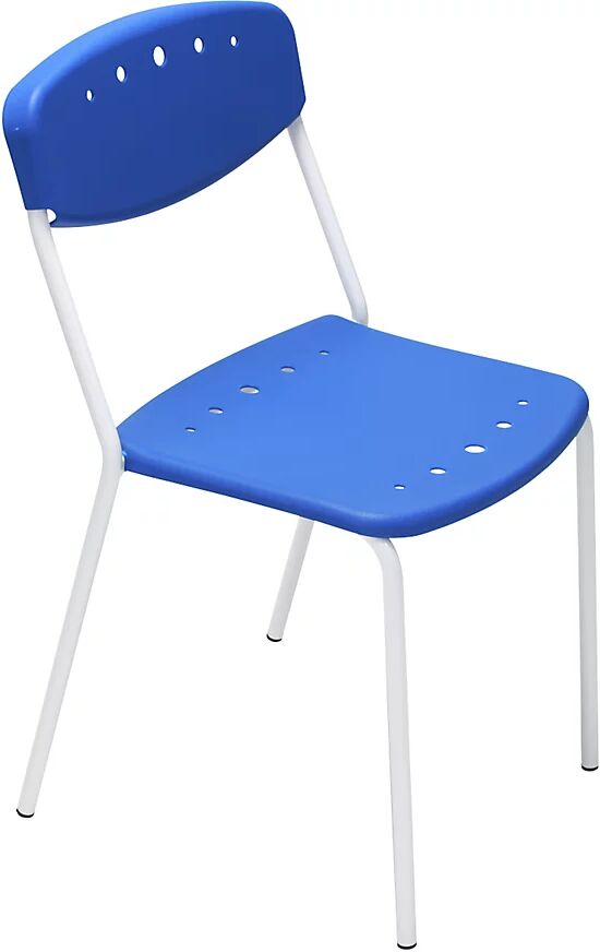 kaiserkraft Silla apilable PENNY, UE 4 unidades, armazón blanco, azul