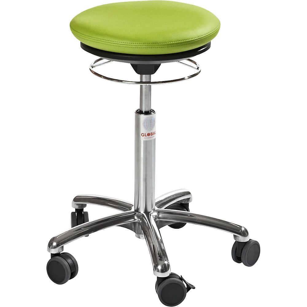 kaiserkraft Taburete con asiento de colchón neumático, tapizado de piel sintética, verde claro