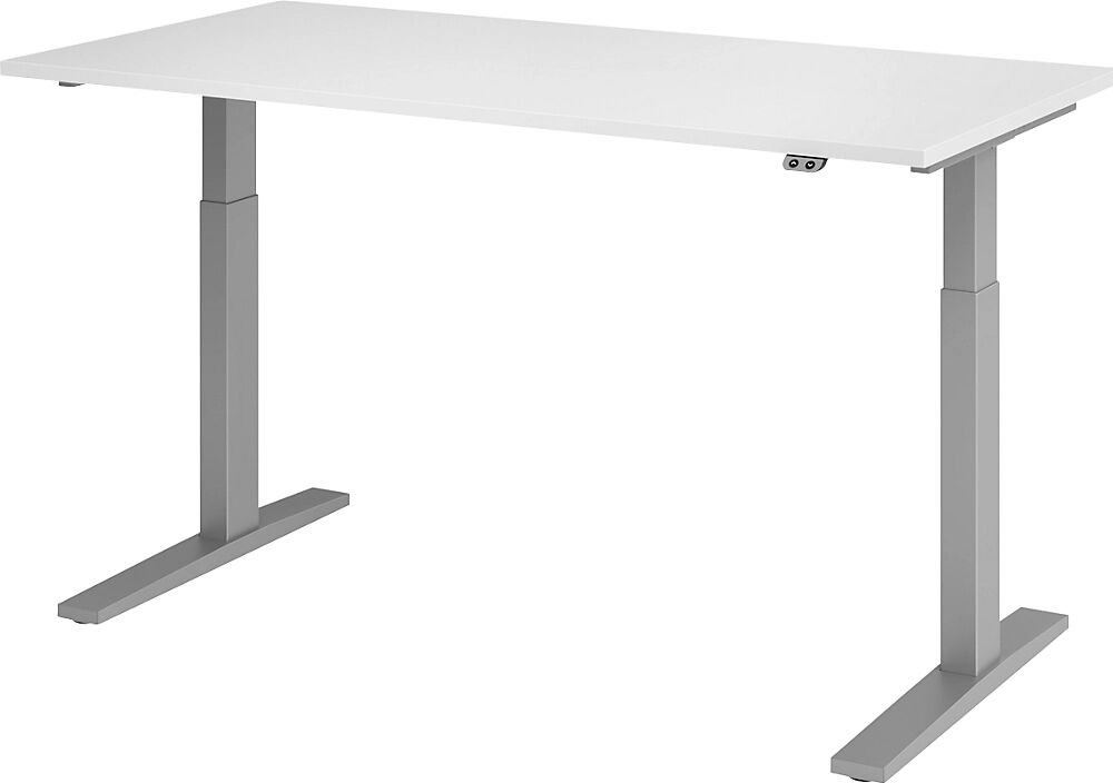 kaiserkraft UPLINER-K - Escritorio, con regulación eléctrica de la altura, 700 - 1200 mm, A x P 1200 x 800 mm, A x P 1600 x 800 mm, blanco/aluminio blanco