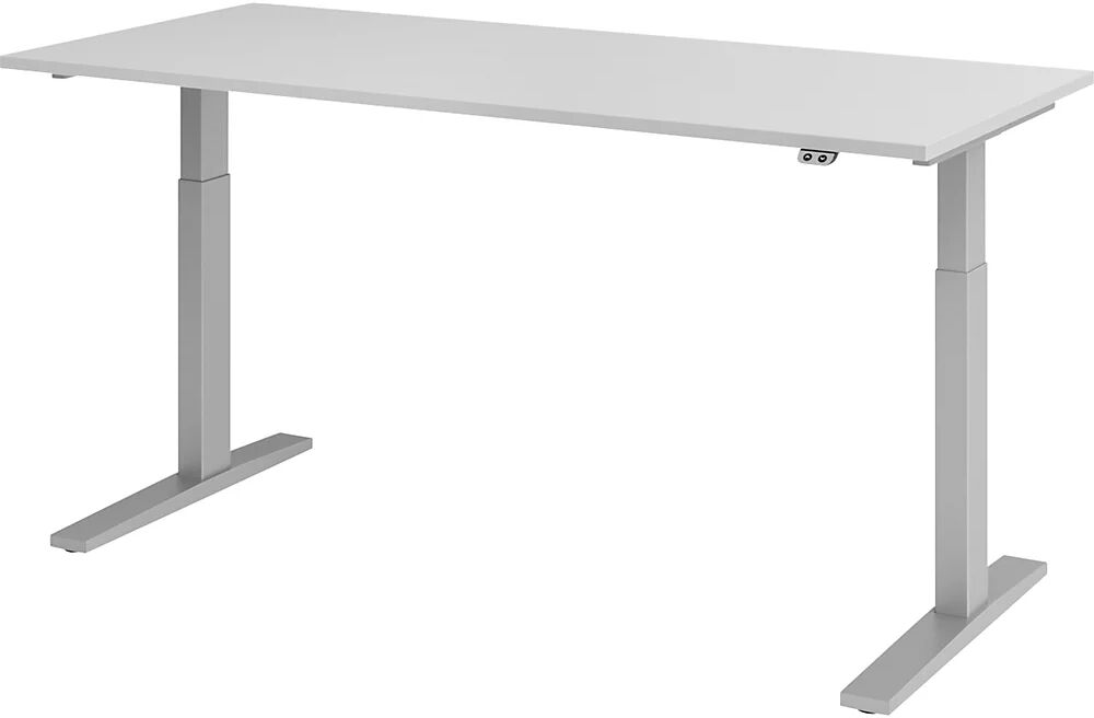 kaiserkraft UPLINER-K - Escritorio, con regulación eléctrica de la altura, 700 - 1200 mm, A x P 1200 x 800 mm, A x P 1800 x 800 mm, gris luminoso/aluminio blanco