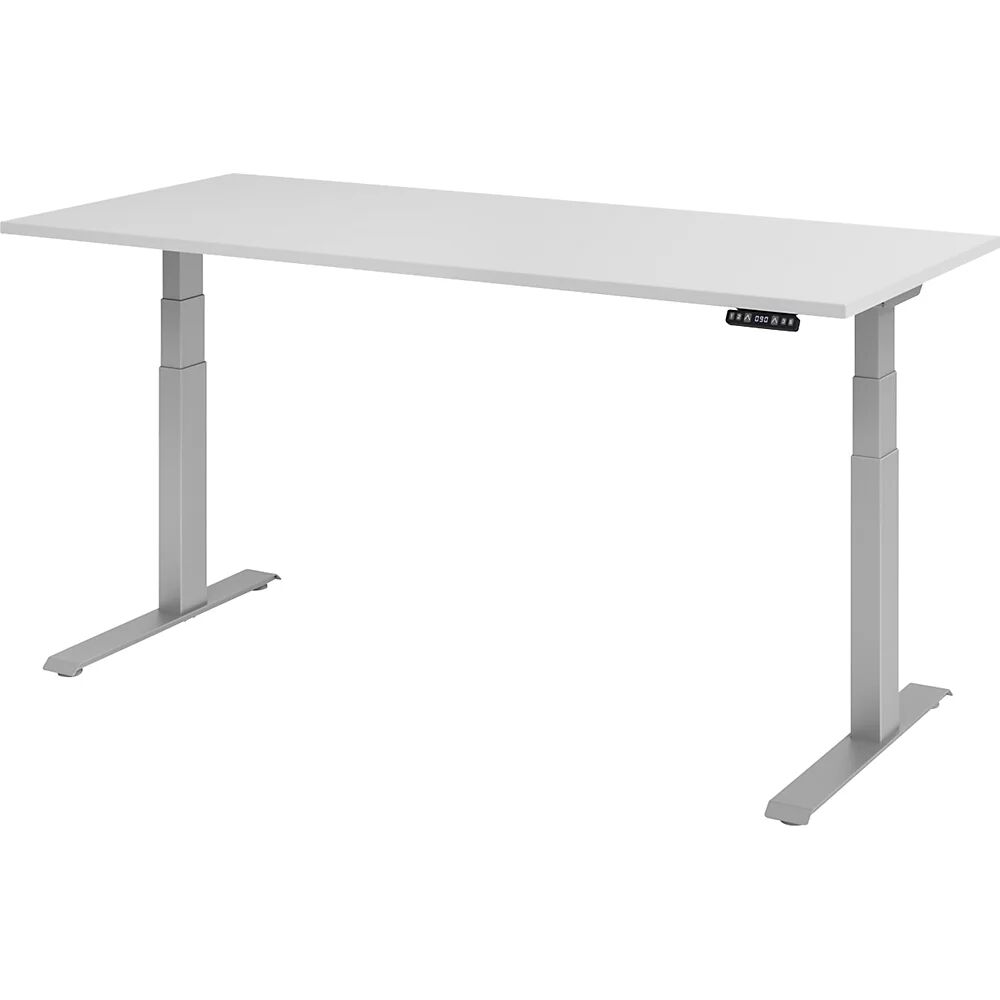 kaiserkraft UPLINER-K - Escritorio, con regulación eléctrica de la altura, con interruptor de memoria, A x P 1800 x 800 mm, gris luminoso/aluminio blanco