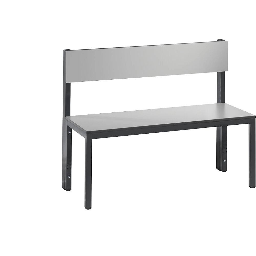 C+P Banco para vestuarios BASIC PLUS, por un solo lado, superficie del asiento de HPL, de media altura, longitud 1000 mm, gris plata