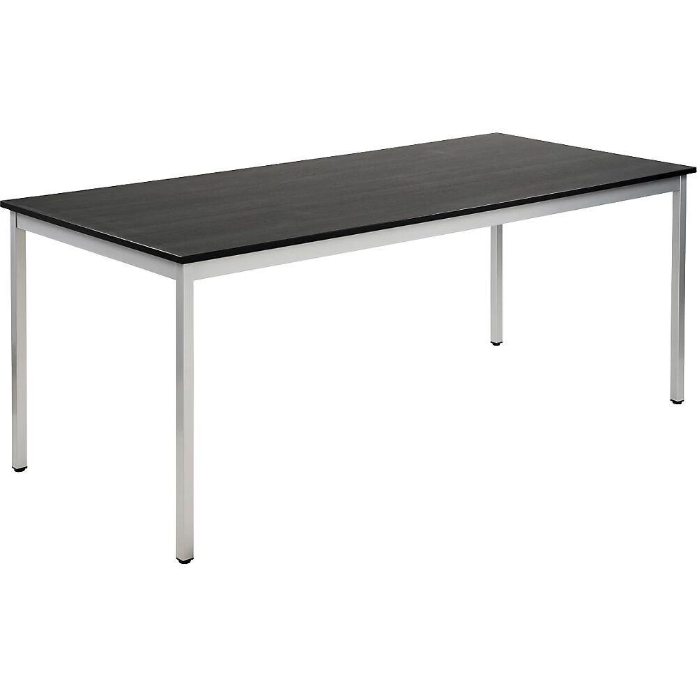 eurokraft basic Mesa multiuso, rectangular, H x A x P 740 x 1800 x 800 mm, tablero en decoración de fresno gris oscuro, armazón aluminio blanco