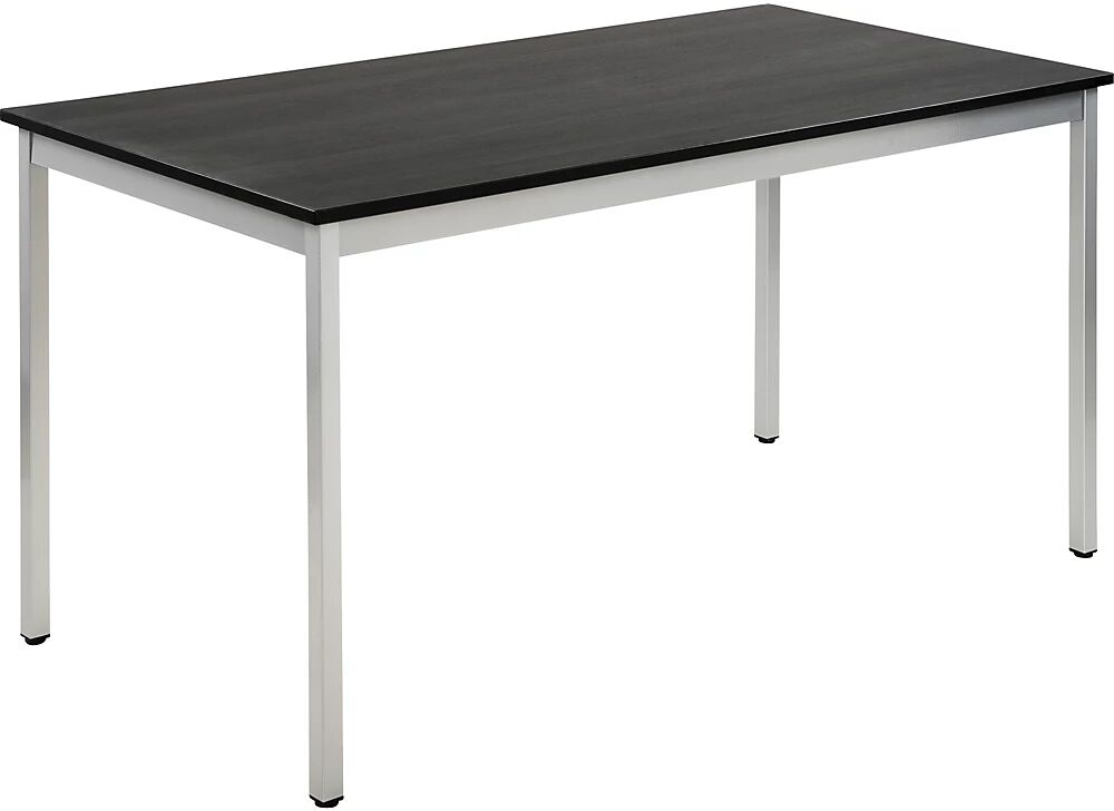 eurokraft basic Mesa multiuso, rectangular, A x H 1400 x 740 mm, profundidad 700 mm, tablero en decoración de fresno gris oscuro, armazón aluminio blanco