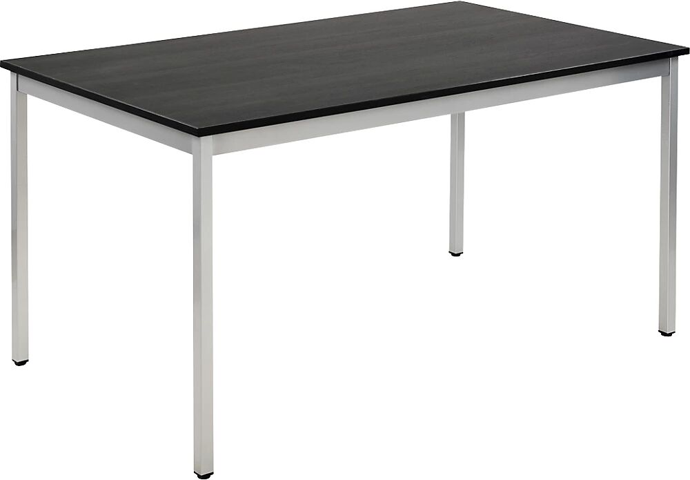 eurokraft basic Mesa multiuso, rectangular, A x H 1400 x 740 mm, profundidad 800 mm, tablero en decoración de fresno gris oscuro, armazón aluminio blanco