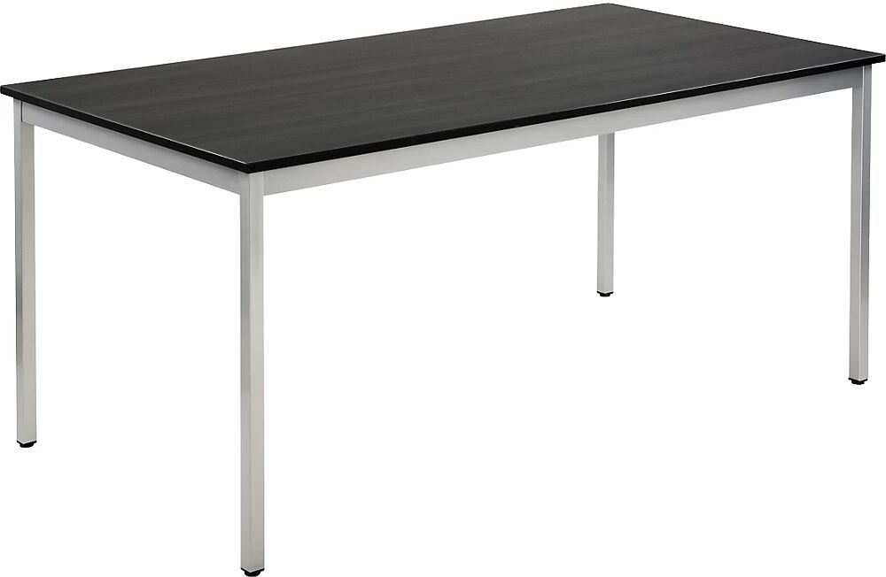 eurokraft basic Mesa multiuso, rectangular, H x A x P 740 x 1600 x 800 mm, tablero en decoración de fresno gris oscuro, armazón aluminio blanco