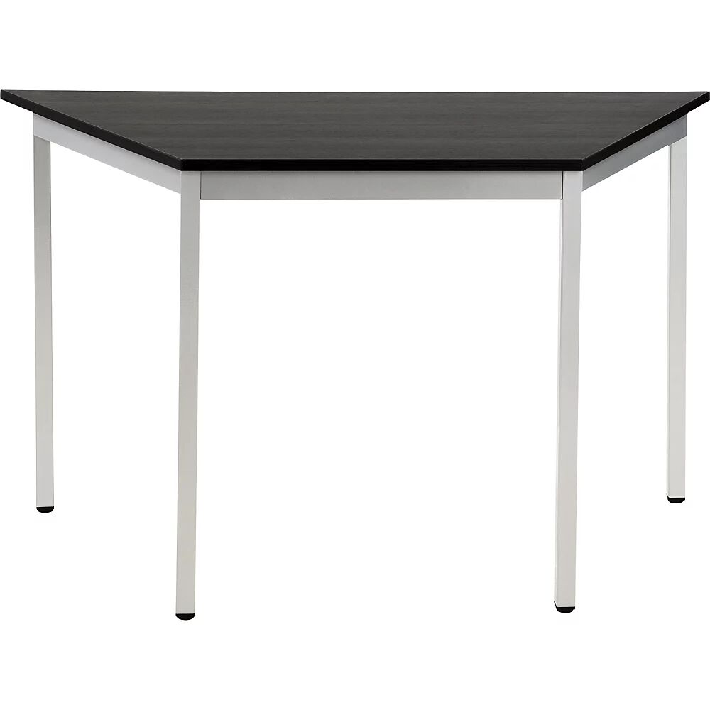 eurokraft basic Mesa multiuso, trapezoidal, H x A x P 740 x 1200 x 600 mm, tablero en decoración de fresno gris oscuro, armazón aluminio blanco