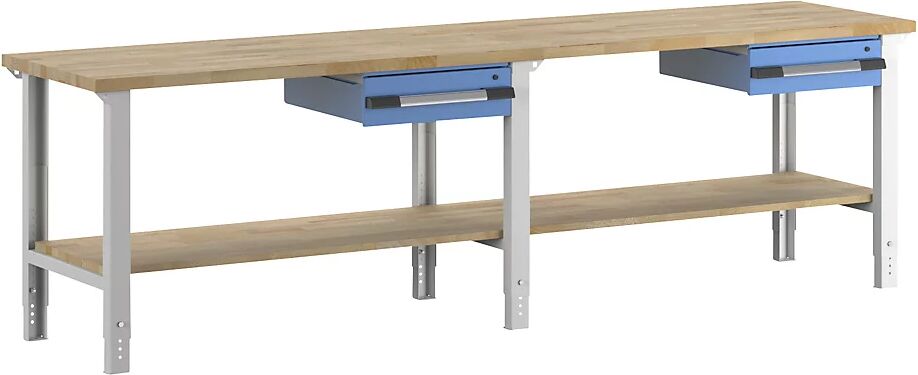 eurokraft pro Banco de trabajo, sistema modular Serie 7, 2 cajones de 150 mm, A x P 3000 x 700 mm