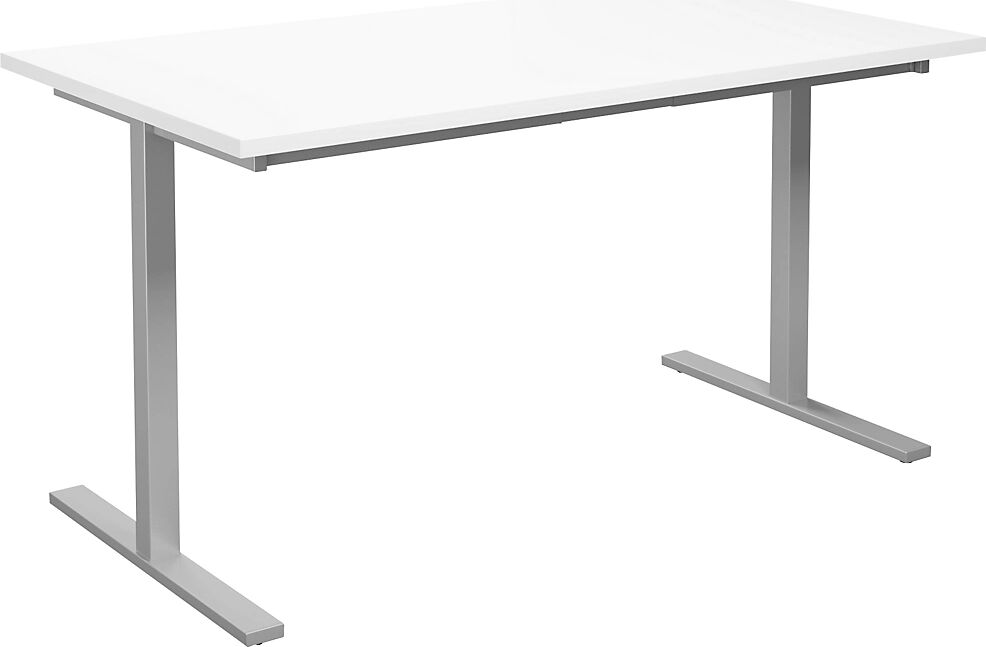 kaiserkraft Mesa multiusos DUO-T, tablero recto, A x P 1400 x 800 mm, blanco, plateado