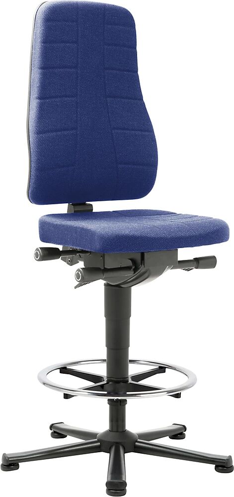 bimos Silla giratoria de trabajo All-in-One, con tacos y estribo circular, acolchado de tela azul