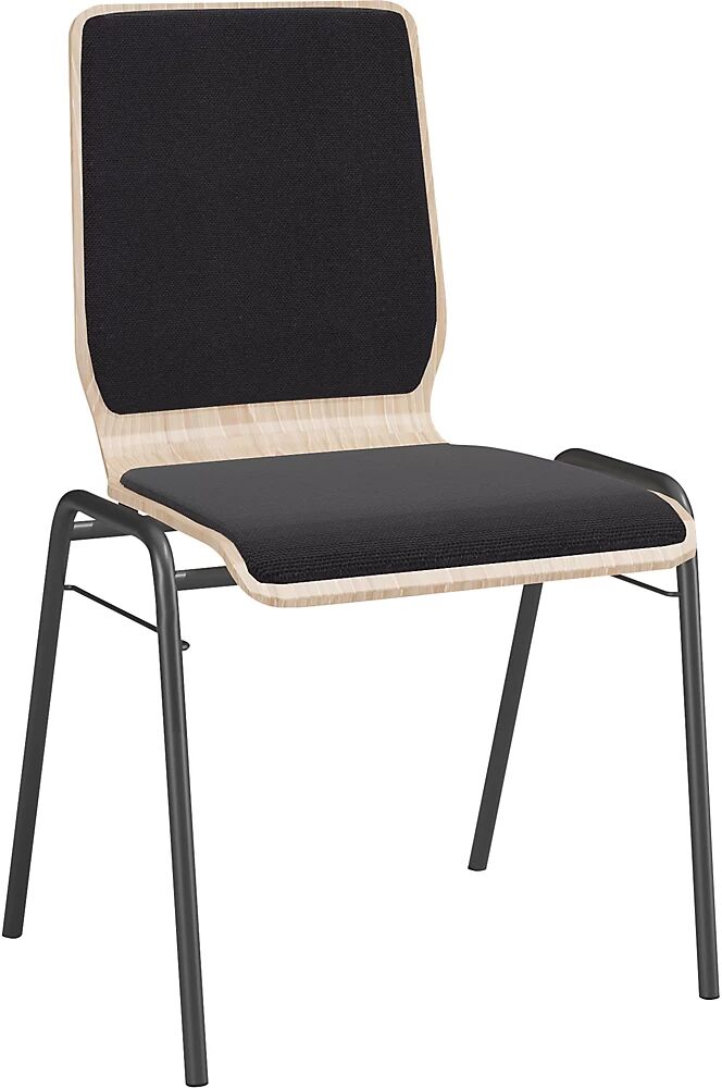 kaiserkraft Silla de carcasa de madera NUKI, acolchada, armazón revestido, UE 4 unid., acolchado negro