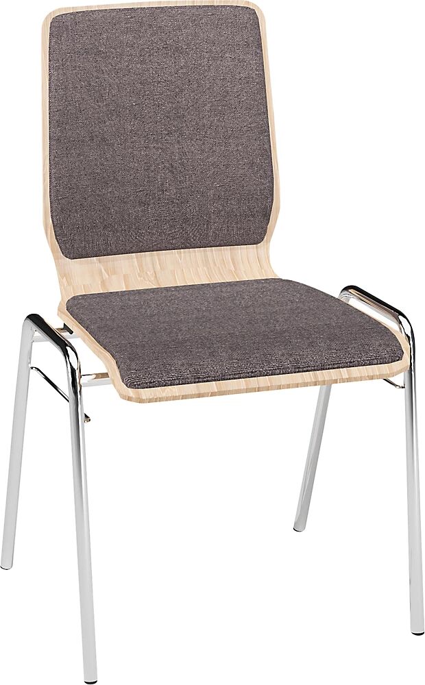 kaiserkraft Silla de carcasa de madera NUKI, acolchada, armazón cromado, UE 4 unid., acolchado gris