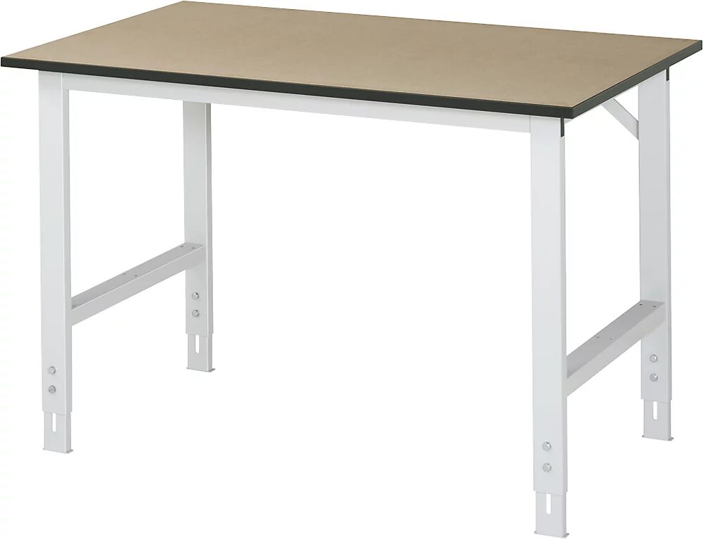 RAU Mesa de trabajo, de altura regulable, 760 - 1080 mm, tablero de MDF, A x P 1250 x 800 mm, gris luminoso