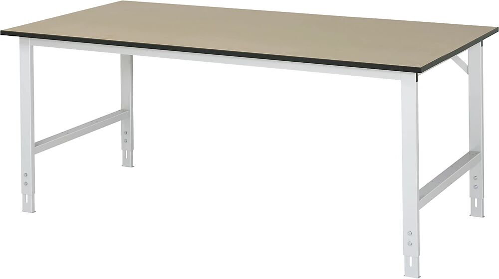 RAU Mesa de trabajo, de altura regulable, 760 - 1080 mm, tablero de MDF, A x P 2000 x 1000 mm, gris luminoso