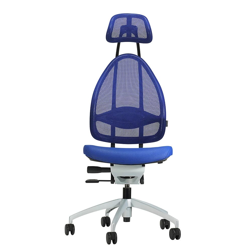 Topstar Silla giratoria de oficina de diseño, respaldo reticulado con reposacabezas, altura total del respaldo 830 mm, azul real