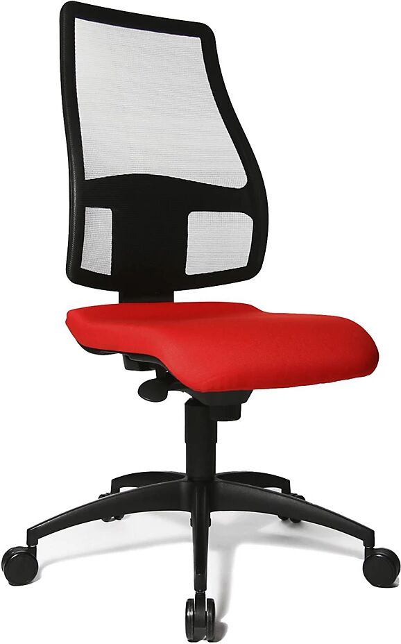 Topstar Silla giratoria ergonómica, altura del respaldo 680 mm, respaldo con tapizado reticulado transpirable, tapizado del asiento rojo claro