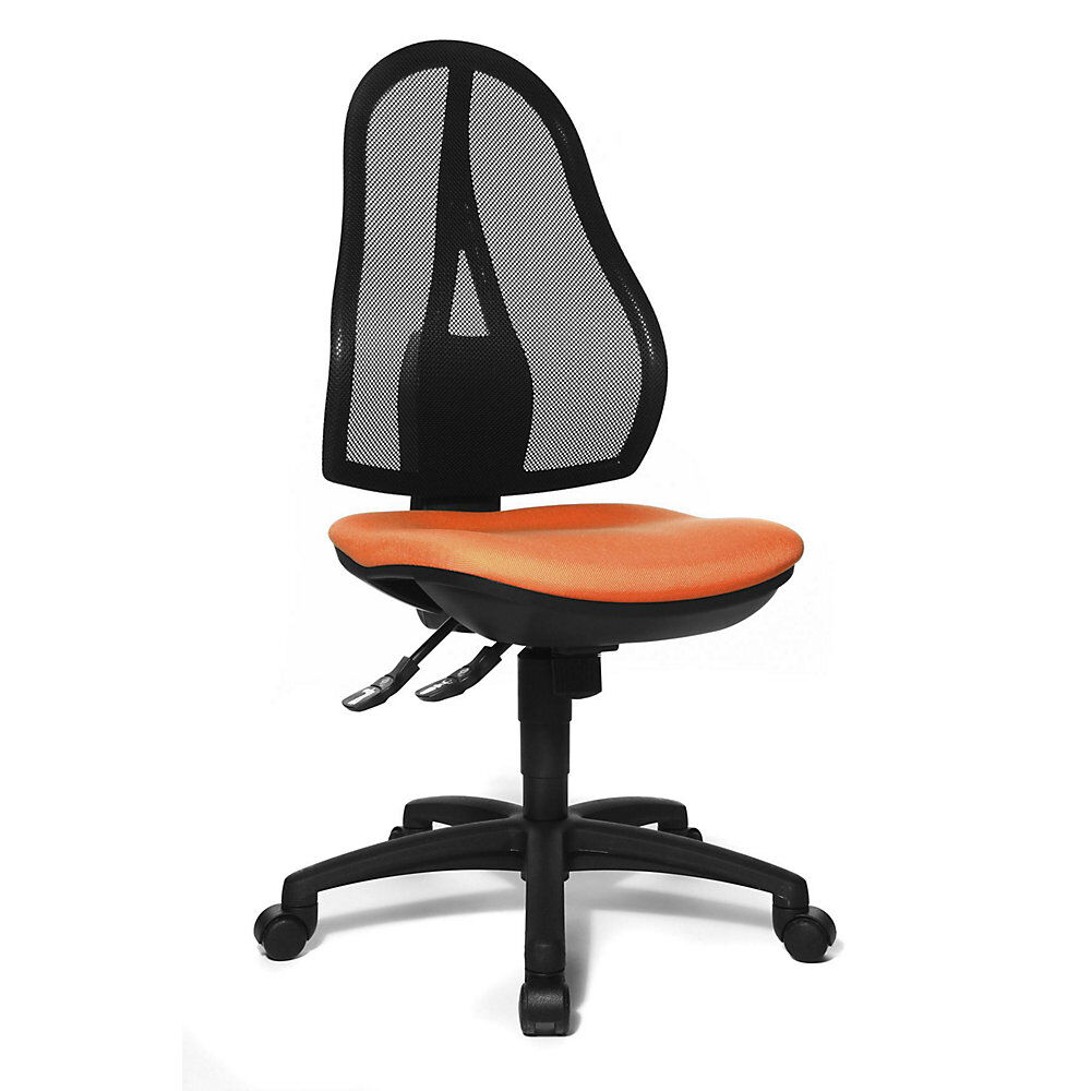 Topstar Silla giratoria de oficina OPEN POINT SY, sin brazos, respaldo reticulado en negro, tapizado naranja