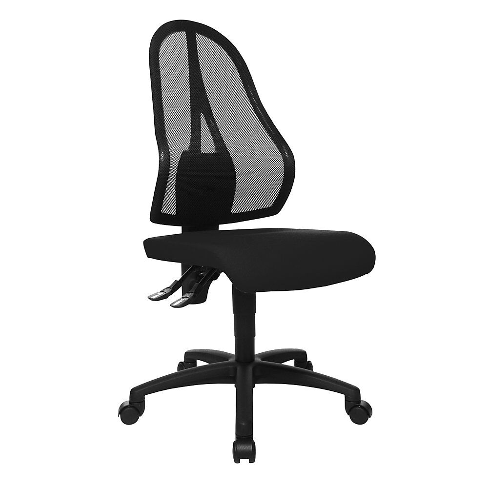Topstar Silla giratoria de oficina OPEN POINT P, respaldo reticulado negro, sin brazos, tapizado del asiento negro