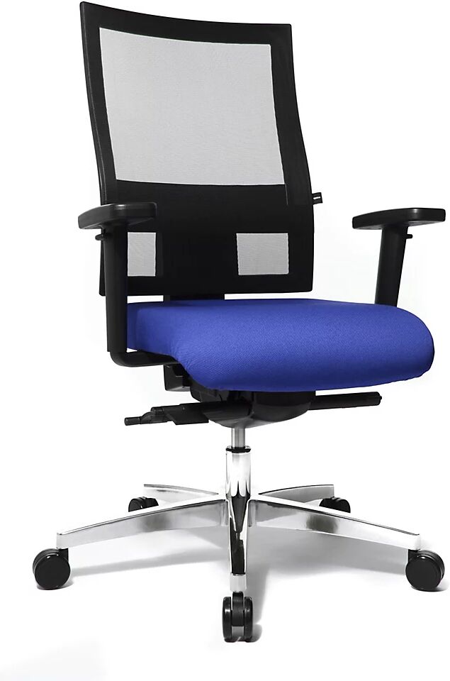 Topstar Silla giratoria de oficina SITNESS 60, con respaldo transpirable, brazos incluidos, en azul / negro