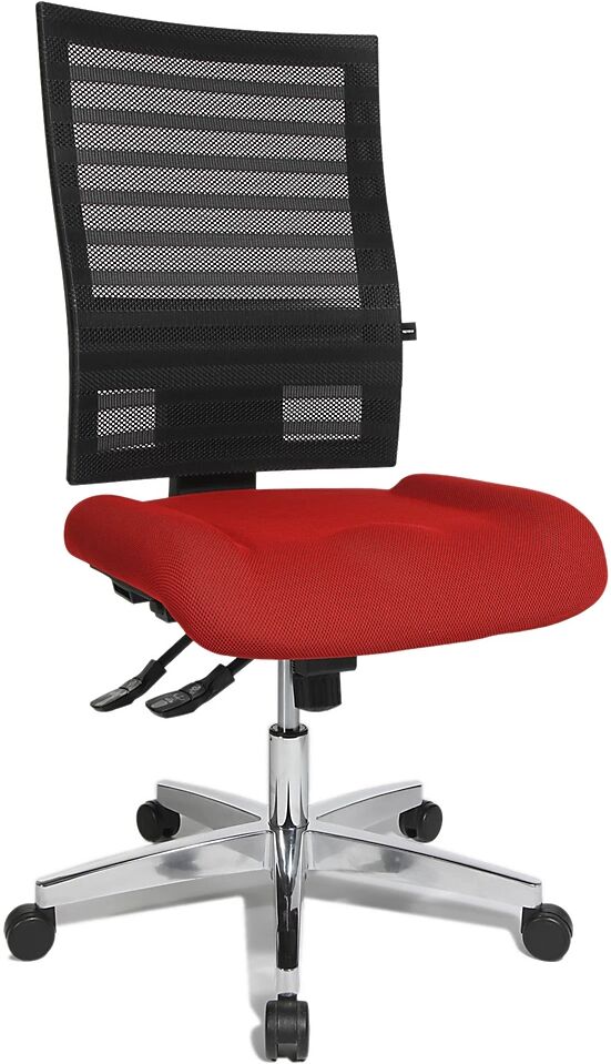 Topstar Silla giratoria ergonómica, respaldo reticulado negro, tapizado rojo