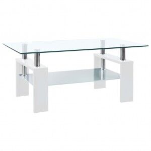 vidaXL Mesa De Centro Vidrio Templado Blanco Transparente 95x55x40 Cm