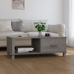 vidaXL Mesa De Centro Hamar Madera Maciza Pino Gris Claro 100x55x35 Cm