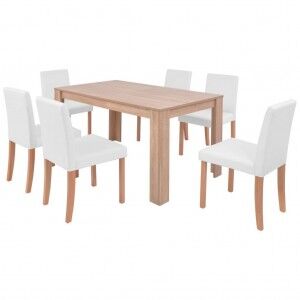 vidaXL Juego De Comedor De Roble+cuero Artificial 7 Piezas Color Crema