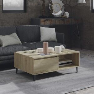 vidaXL Mesa De Centro Madera Contrachapada Color Roble 90x60x35 Cm