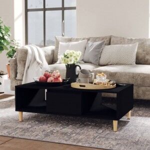 vidaXL Mesa De Centro Madera Contrachapada Negro 103.5x60x35 Cm