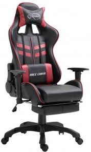 vidaXL Silla Gaming Con Reposapiés Cuero Sintético Color Vino Tinto