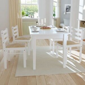 vidaXL Sillas De Comedor 4 Uds Madera Maciza Caucho Terciopelo Blanco