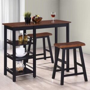 vidaXL Conjunto De Mesa Alta De Cocina 3 Piezas Mdf Negro