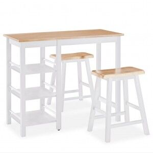 vidaXL Conjunto De Mesa Alta De Cocina 3 Piezas Mdf Blanco