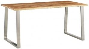 vidaXL Mesa De Comedor Madera De Acacia Y Acero Inoxidable 160x80x75cm