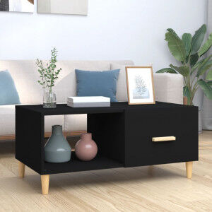 vidaXL Mesa De Centro Madera Contrachapada Negro 89.5x50x40 Cm