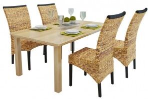 vidaXL Sillas De Comedor 4 Unidades Madera Maciza De Mango Y Abacá