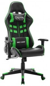 vidaXL Silla De Gaming De Cuero Sintético Negro Y Verde