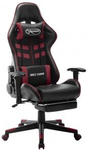 vidaXL Silla De Gaming Reposapiés Cuero Sintético Negro Y Rojo Tinto