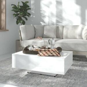 vidaXL Mesa De Centro Madera Contrachapada Blanco Brillo 85x55x31 Cm