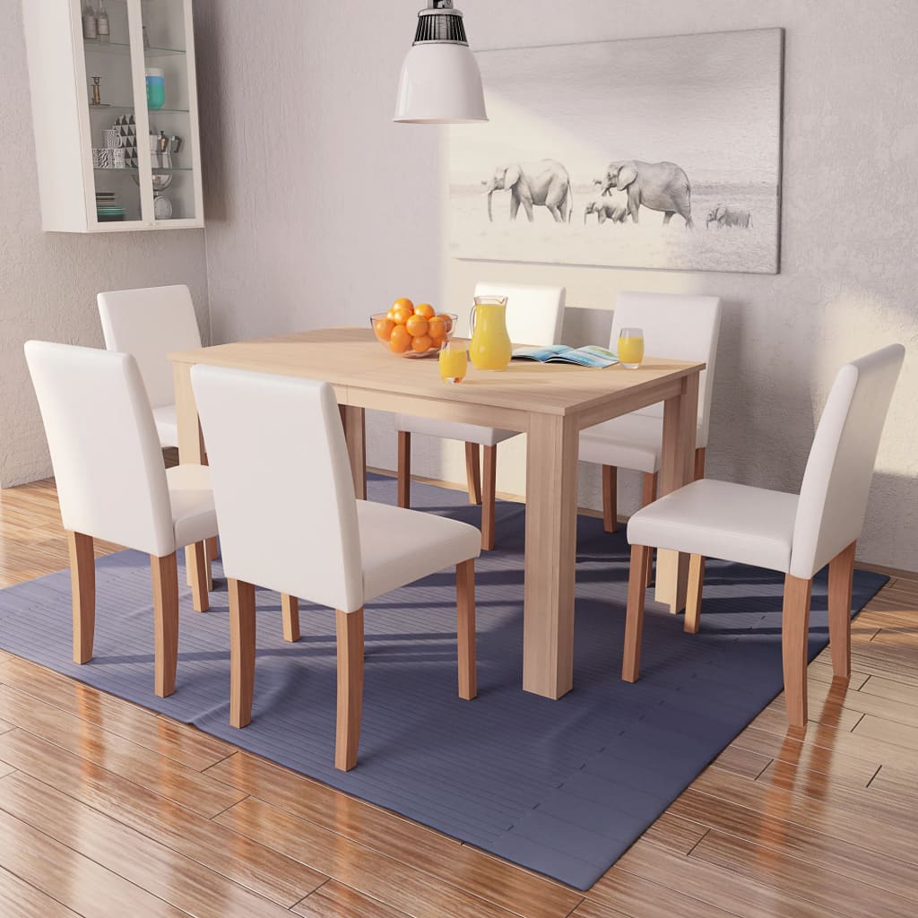 vidaXL Juego de comedor de roble+cuero artificial 7 piezas color crema