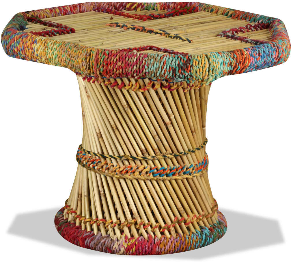 vidaXL Mesa de centro de bambú con detalles chindi multicolor