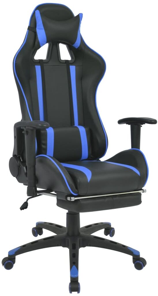 vidaXL Silla de oficina racing reclinable con reposapiés azul