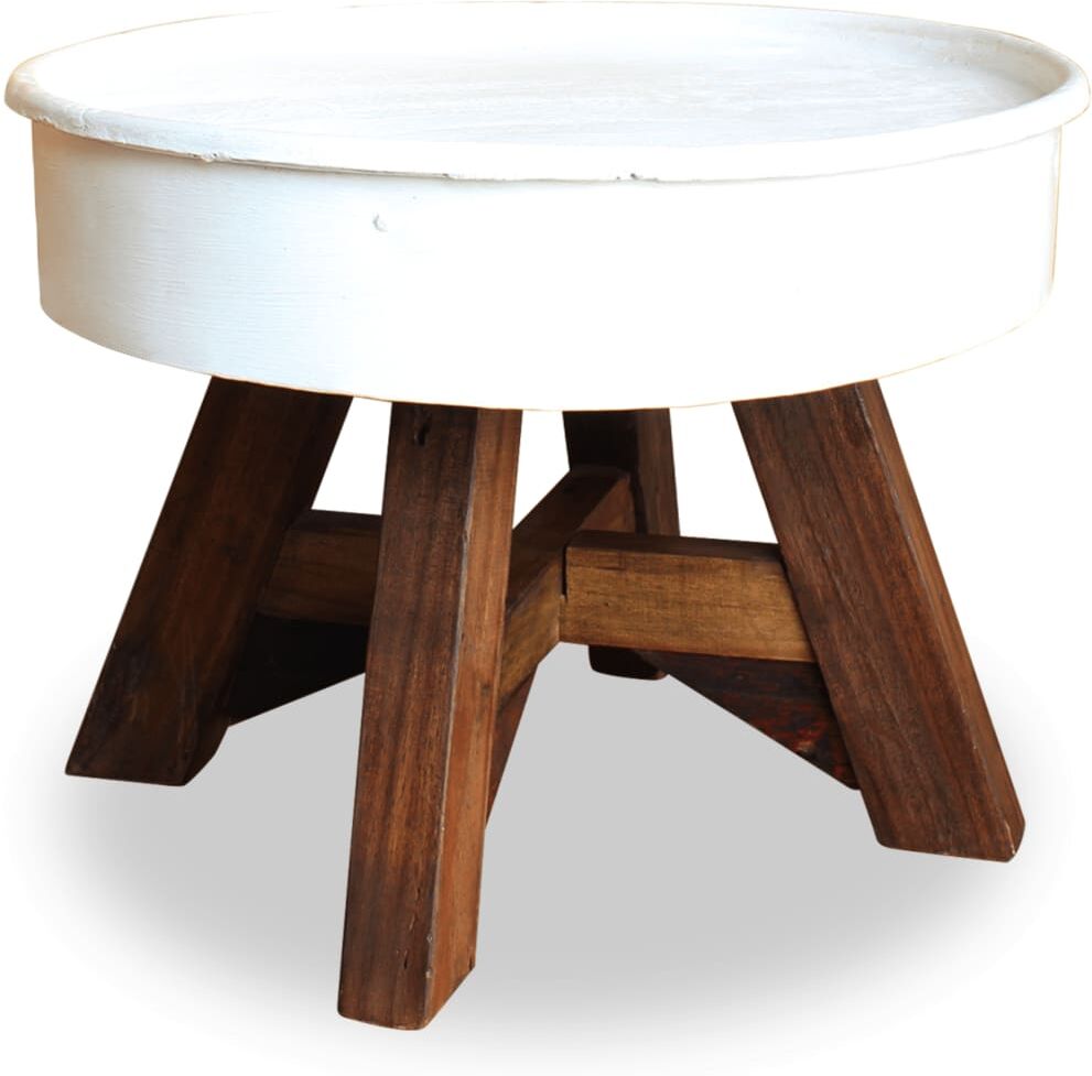 vidaXL Mesa de centro de madera maciza reciclada blanco 60x45 cm