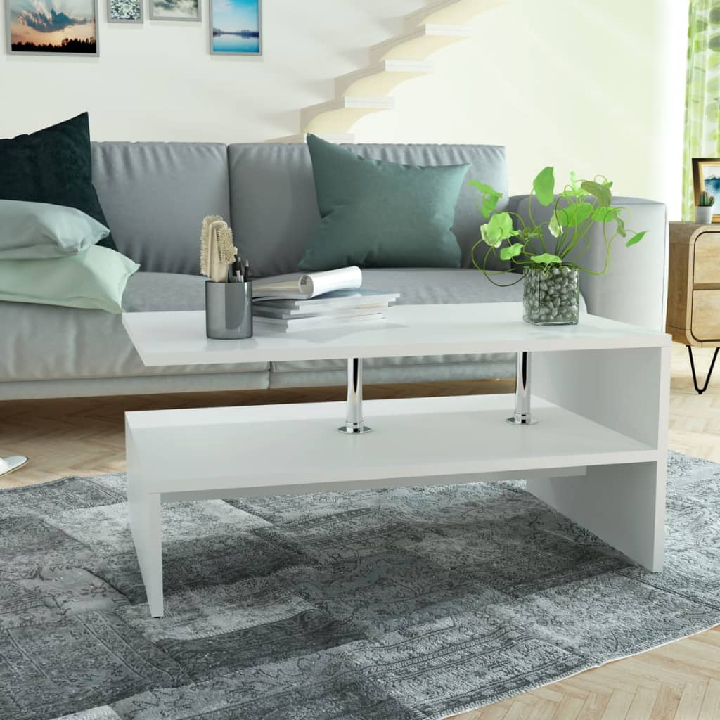 vidaXL Mesa de centro de madera contrachapada 90x59x42cm blanca