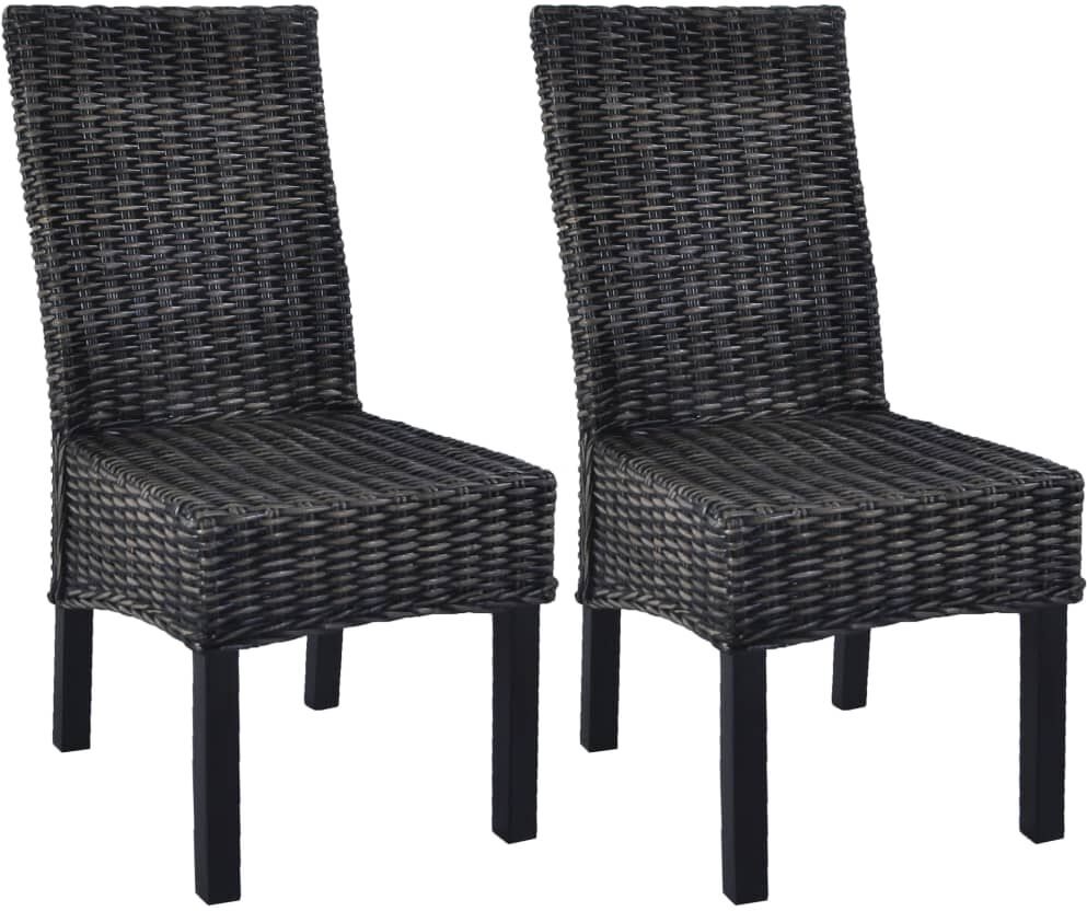 vidaXL Sillas de comedor ratán Kubu y madera mango negro 2 unidades