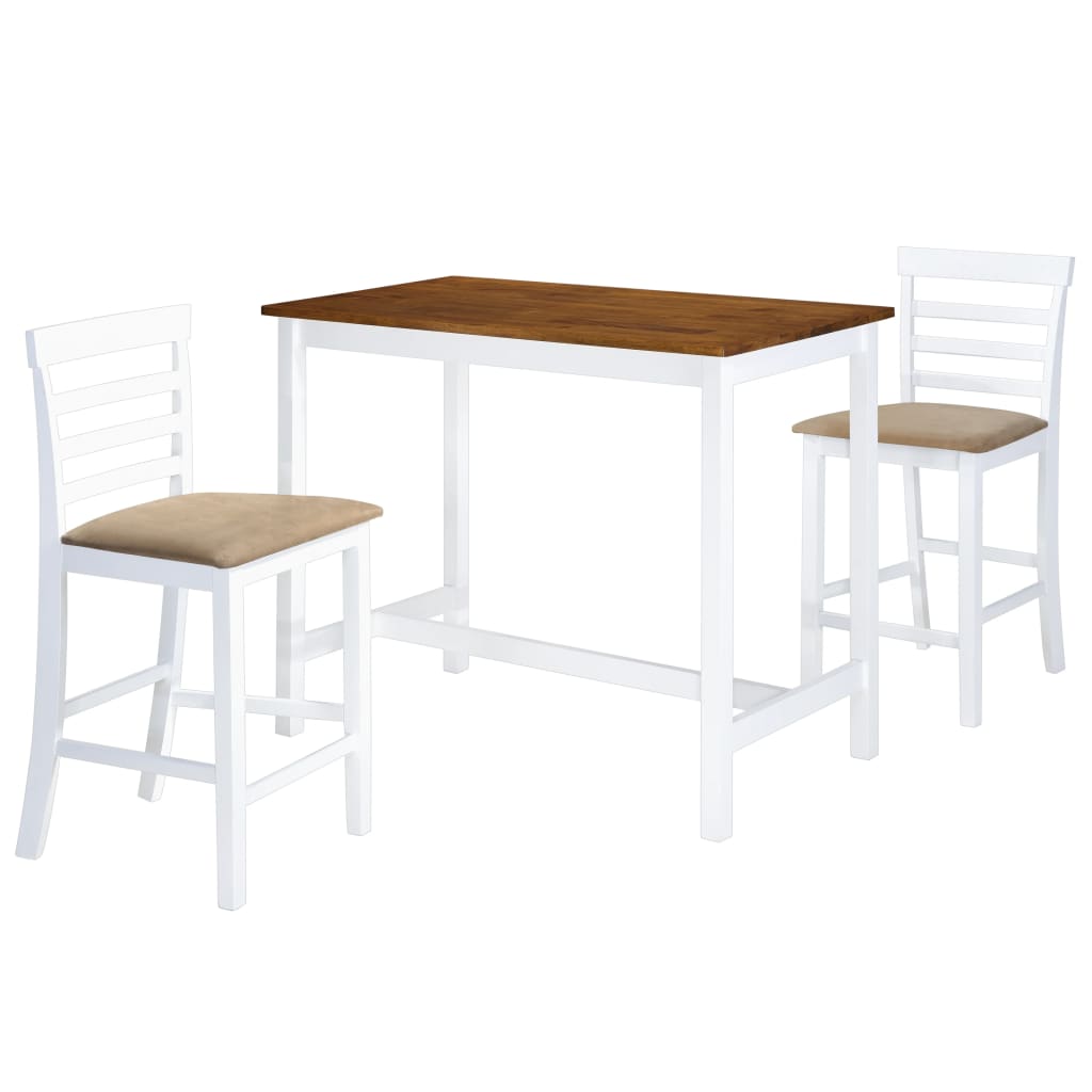 vidaXL Set mesa y sillas de bar 3 piezas madera maciza marrón y blanco