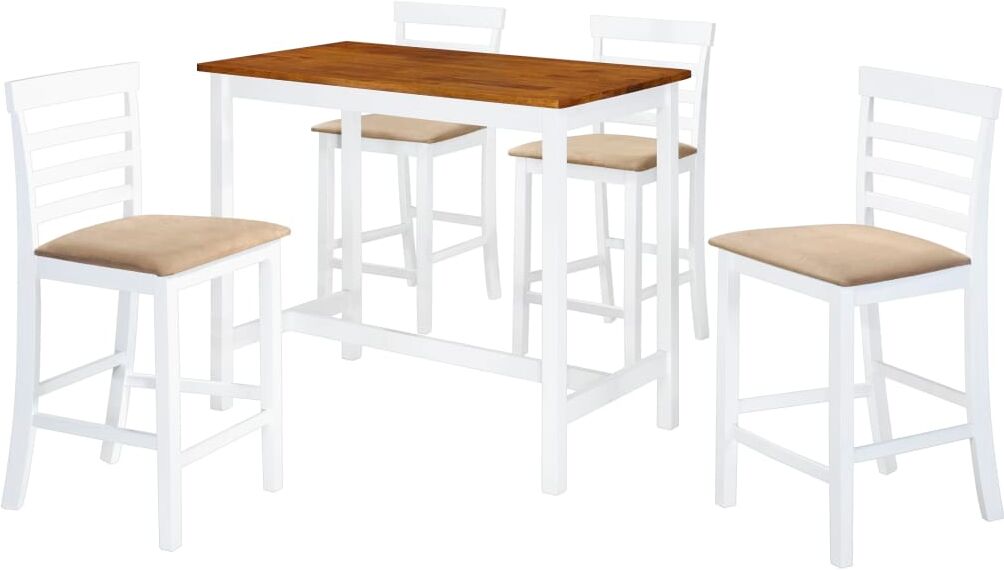 vidaXL Set mesa y sillas de bar 5 piezas madera maciza marrón y blanco