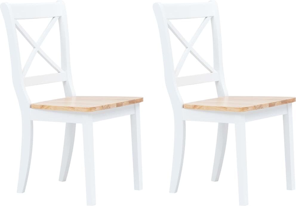 vidaXL Sillas comedor 2 uds madera maciza caucho blanco y madera claro