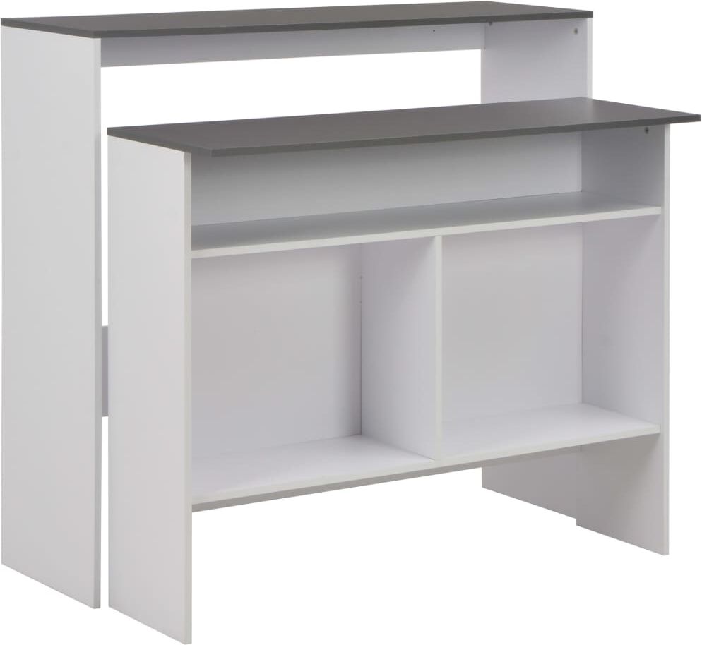 vidaXL Mesa de bar con 2 tableros blanco y gris 130x40x120 cm